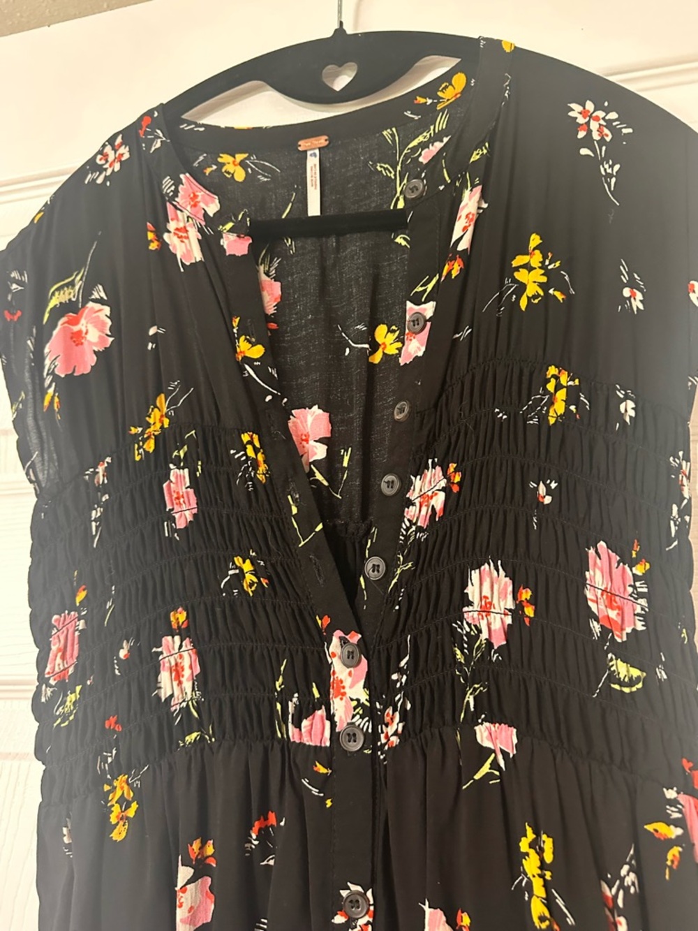 Free People Black Floral Midi Dress with Pink & Yellow Blooms - Picture 6 of 6
